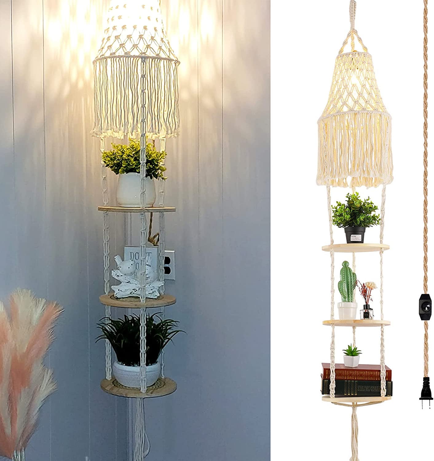 Boho Plug in Pendant Light Hanging Light with Plug in Cord,Dimmable