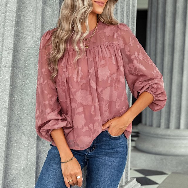 Camisa de gasa para mujer, Top de mujer, Top redondo de otoño para mujer, camiseta de manga larga impulsada por el rendimiento