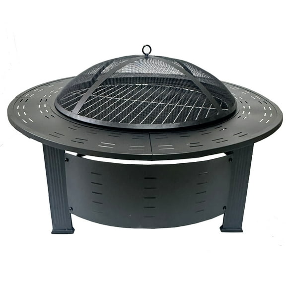 Portable Round Wood Burning Fire Pit Table, Heavy-Duty Rust-Resistant Steel Fire Pit with Accessories for Outdoor Courtyard Patio Heating BBQ