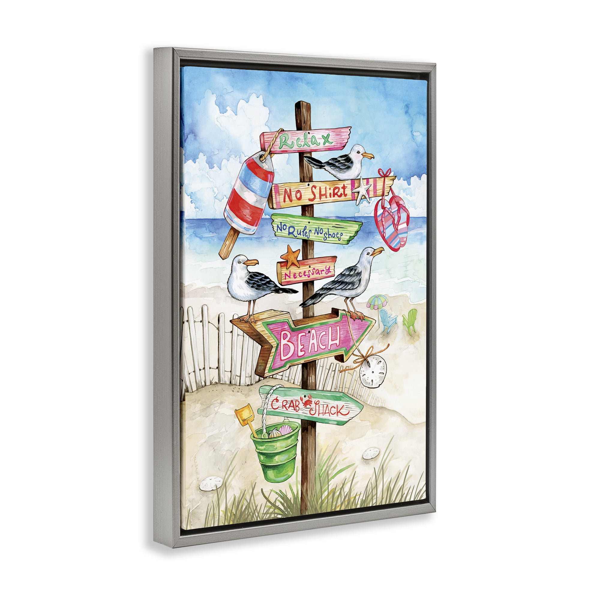 Stupell Industries Seaside Rules Signs Nautical & Beach Painting Gray Floater Framed Canvas Art Print Wall Art, 17 x 25