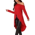 thumbnail image 4 of INSPIRE CHIC Women's One Shoulder Long Sleeve High Low Asymmetrical Irregular Hem Casual Tops M Red, 4 of 6