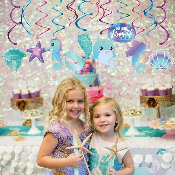 Mermaid Birthday Decorations Mermaid Birthday Party Supplies with Banner,  Balloons, Plates, Table Cover Ocean Birthday Theme for Baby Shower 