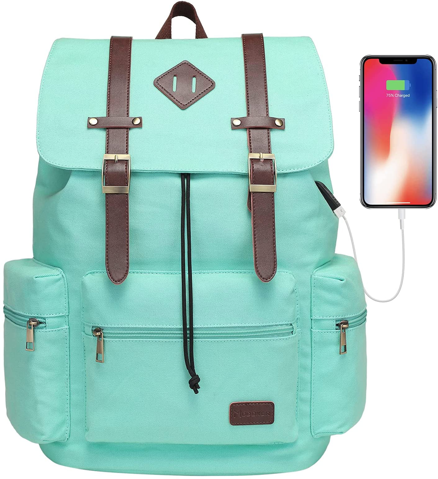 Pattern with Green Laptop Backpack 17 Inch Business Travel Backpacks School Backpacks Extra Large College School Bookbags with USB Charging Port for Travel Daypack