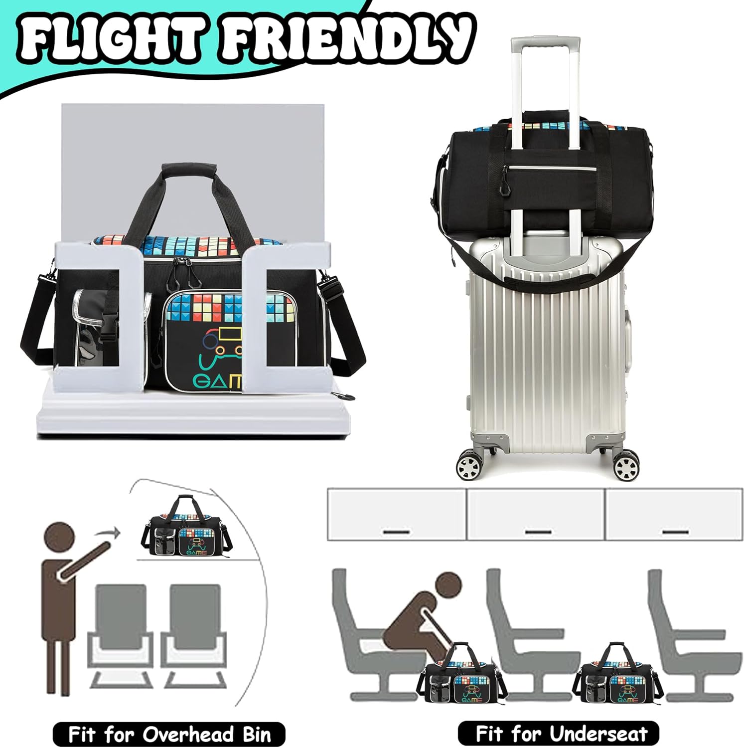 Kids Carry on Luggage Sets Hardshell Suitcases for Boys with Wheels Rolling Suitcase with Duffle Bag for Travel Neck Pillow