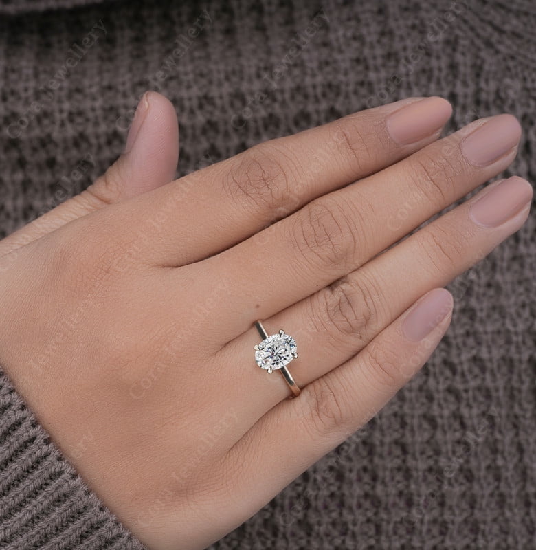 Cora Jewellery 3CT Bridge Diamond Oval Moissanite Hidden Halo Engagement Ring For Women, 10K White Gold