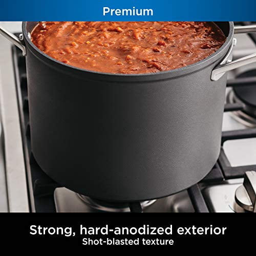Ninja Foodi NeverStick Premium Hard-Anodized 6 1/2-Quart Stock Pot with Glass Lid, slate grey, C30465