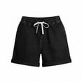 thumbnail image 5 of Women's High Waist Tencel Linen Blend Straight Leg Shorts Cuffed Hem Pockets Casual Summer Bottoms with Drawstring Black, 5 of 7