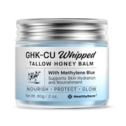 HealthyDerm Copper Peptides GHK-Cu Beef Tallow for Skin: Blue Balm with Methylene Blue, Manuka Honey & Vitamin E  Natural Face and Body Moisturizer for Mature, Dry & Sensitive Skin  2OZ