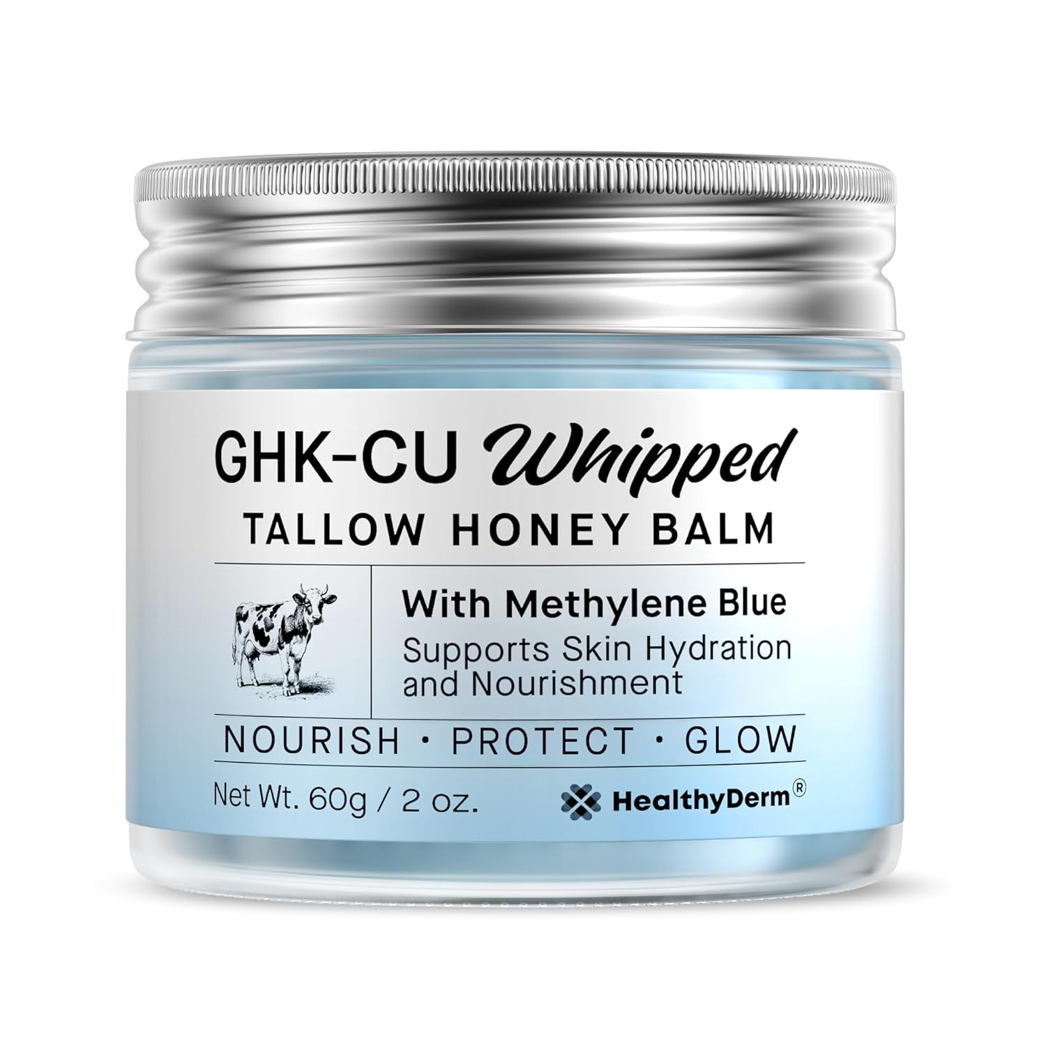 HealthyDerm Copper Peptides GHK-Cu Beef Tallow for Skin: Blue Balm with Methylene Blue, Manuka Honey & Vitamin E – Natural Face and Body Moisturizer for Mature, Dry & Sensitive Skin – 2OZ