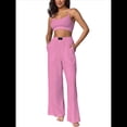 thumbnail image 1 of Conjuntos Casuales de Dos Piezas para Mujer, Camiseta Sin Mangas con Cuello en V y Cintura Elástica, Chándal de Verano con Bolsillo. Rosa M, 1 of 10