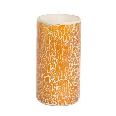 UPC 257554176723 product image for 4 Orange and White Glass Mosaic Flameless LED Lighted Pillar Candles with Moving | upcitemdb.com