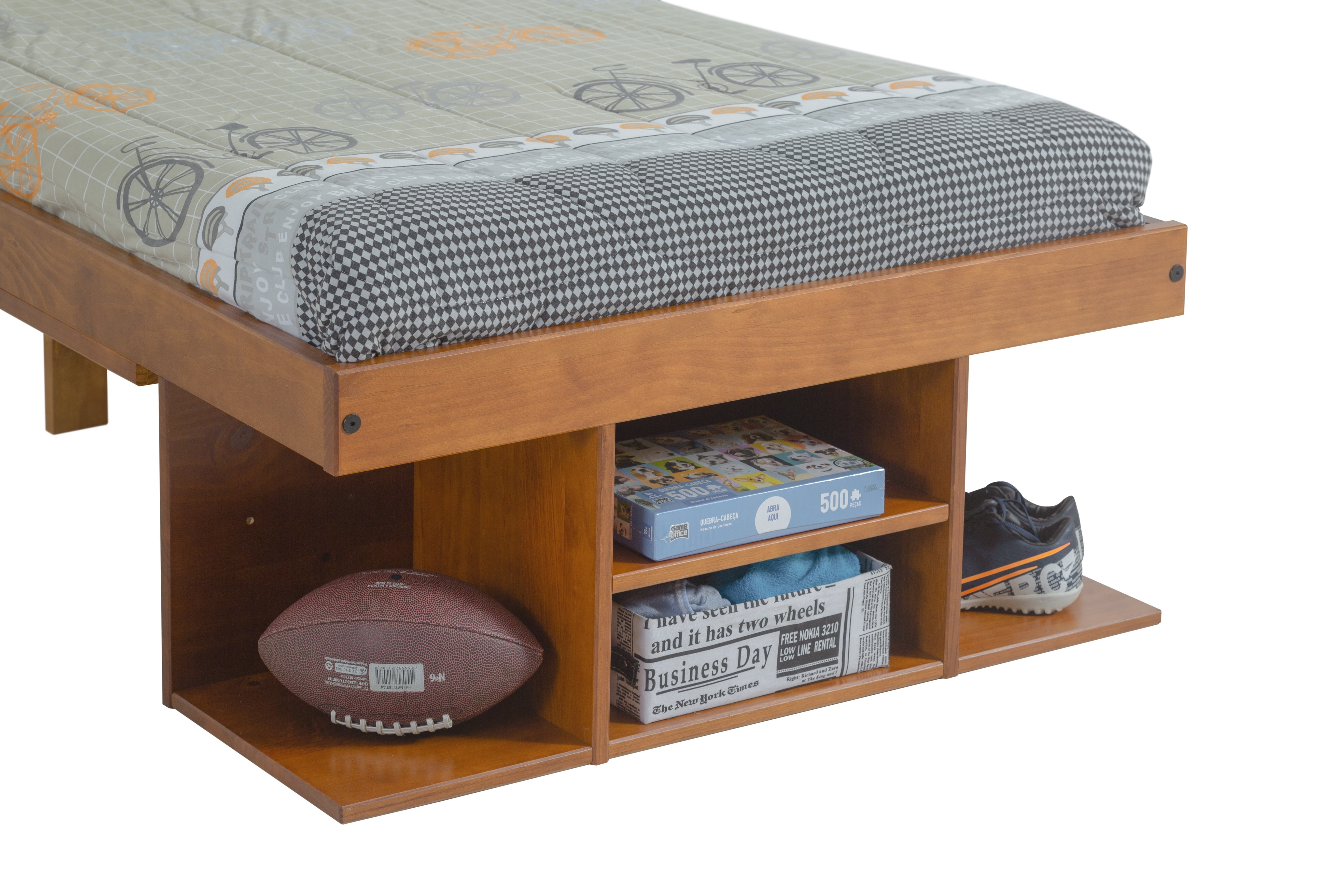 Memomad Bali Twin Size Storage Platform Bed with Drawers, Oak