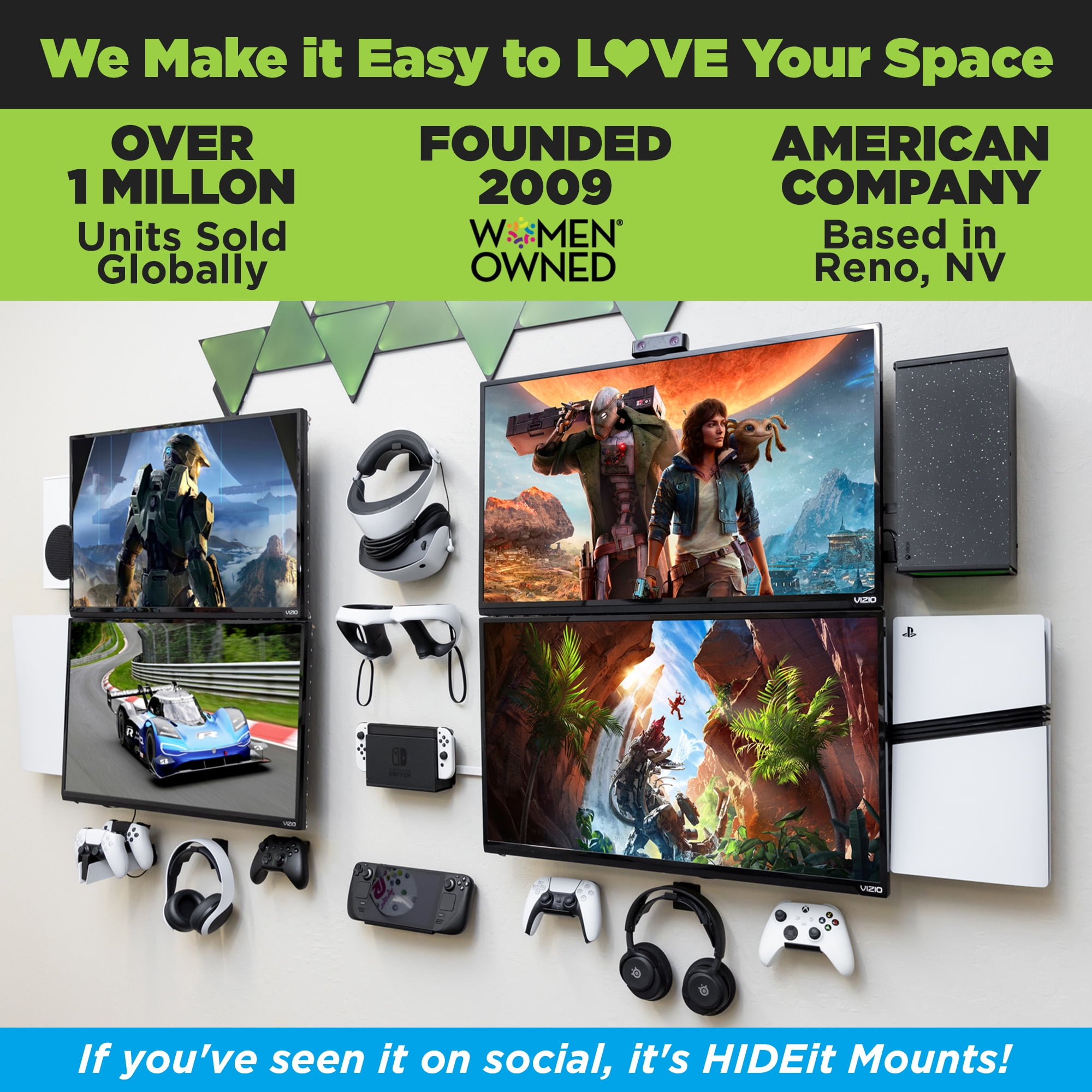 HIDEit Mounts for PS5 Pro and Original PS5 - Patented Wall Mount Kit for PlayStation 5 - Keeps Your Console Cool - American Company - Quality Steel Mount for PS5 and PS5 Pro (Not PS5 Slim)