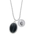 thumbnail image 1 of Delight Jewelry Silvertone Oval - Imitation Cat's Eye - Black - Silvertone Script Initial Disc - O - Charm Necklace, 20"+3", 1 of 4