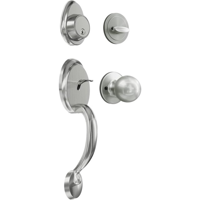 Ensemble de Poignées de Porte d'Entrée, Ensemble de Serrure de Porte d'Entrée en Nickel Satiné, Ensemble de Poignées d'Entrée avec Serrure, Pêne Dormant à Cylindre Simple et Poignée à Bouton, Réversible pour Portes Droitier et Gaucher (Antique_