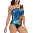 thumbnail image 3 of Sikiie Starry Night Sunflower Field Print Women One Piece Swimsuits Tummy Control One Shoulder Bathing Suits Ruffle Swimwear, From S to XXL-Medium, 3 of 6