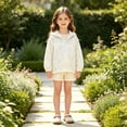 thumbnail image 2 of Girls Floral Embroidery Lightweight Hooded Sun Protection Jacket, Full Zip Long Sleeve Casual Thin Windbreaker for Kids Autumn Daily Outdoor Wear(White,3-4 Years), 2 of 5