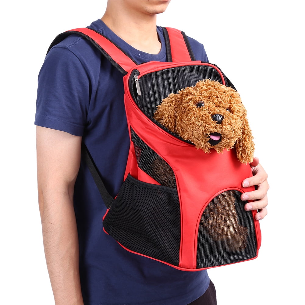 Yajisi Premium Outdoor Cat Dog Pet Backpack Travel Carrier Ventilated Mesh Double Shoulder Bag in Red for Small Pets Up to 5.5 lbs (2.5 kg) - Ideal for Hiking and Strolling