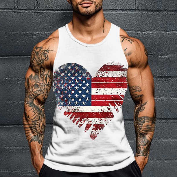 Camiseta sin mangas de cuello redondo para hombre, con estampado del Día de la Independencia, cuello redondo, estilo informal, deportiva, para hombre