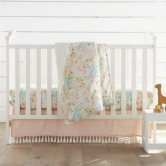 Levtex Baby - Amelia Crib Bed Set - Baby Nursery Set - Floral - Pink, Blue, Cream, and Green - Watercolor Floral - 3 Piece Set Includes Quilt, Fitted Sheet, and Crib Skirt/Dust Ruffle