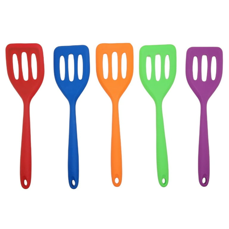 Handy Housewares 8 Long Non-Stick Silicone Mini Slotted Spatula Turner -  Great for Eggs, Baking, Small Servings and more - All 5 Colors 5 Pack 