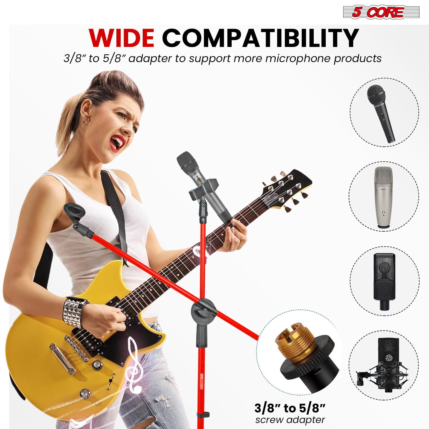 2-Pack Adjustable Microphone Stand with Boom Arm, Dual Mic Holder, Heavy Duty Tripod Floor Stand for Studio Recording & Live Performance