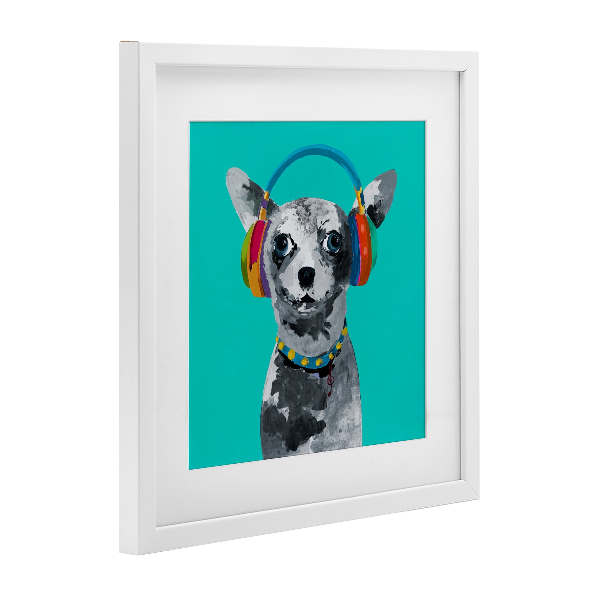 Stupell Industries Jammin' Pup on Blue White Framed Print Under Glass, design by Lorenzo Collective