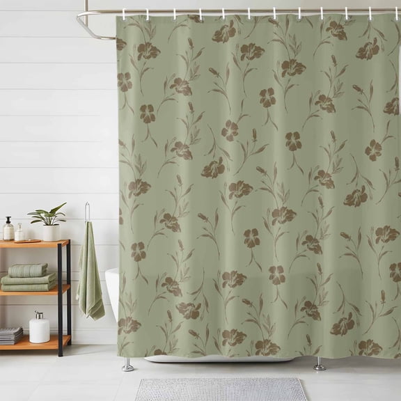 Shower Curtains for Bathroom, Sage Green Floral Waterproof Fabric Shower Curtain, Vintage Spring Botanical Flowers Decorative Bathroom Curtain for Bathtub, 72"x78", No Hooks Included