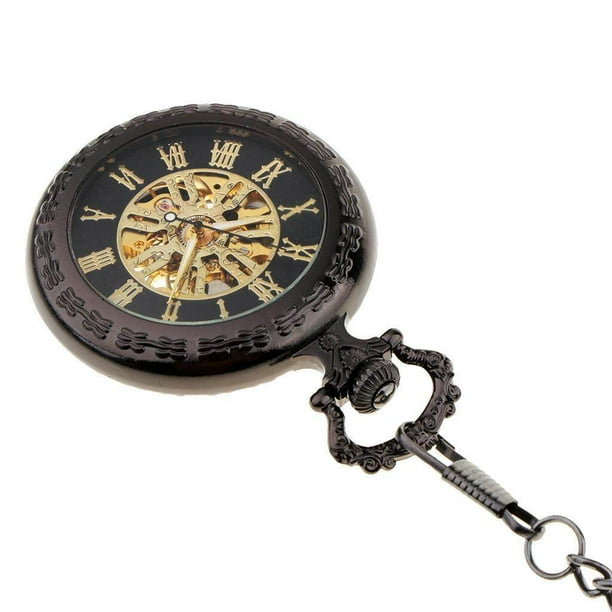 Black skeleton pocket watch hotsell