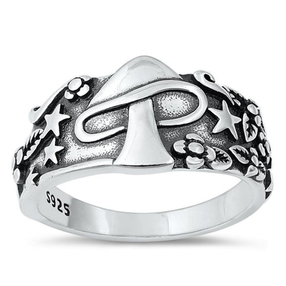 Vintage Oxidized Mushroom Ring .925 Sterling Silver Band Jewelry Female Male Unisex Size 7