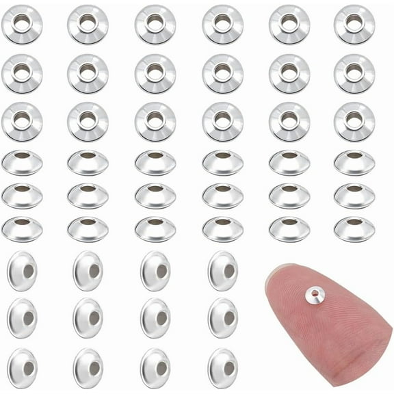 50pcs 925 Sterling Silver Spacer Beads 4mm Flat Round Rondelle Slice Beads Disc Beads Metal Beads