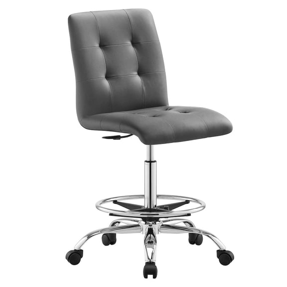 Modway Prim Metal Vegan Leather Armless Drafting Chair in Silver/Gray