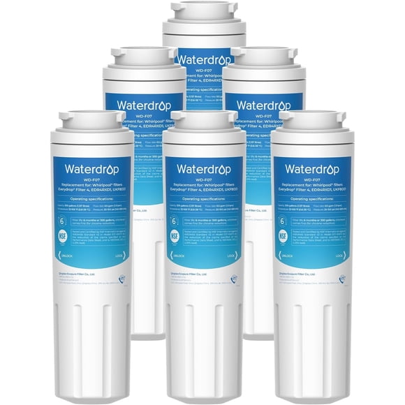 Waterdrop UKF8001 Refrigerator Water Filter 4, Compatible with Whirlpool EDR4RXD1, EveryDrop Filter 4, Maytag UKF8001AXX-750, UKF8001AXX-200, 46-9006, Puriclean II, WF-UKF8001, 6 Filters