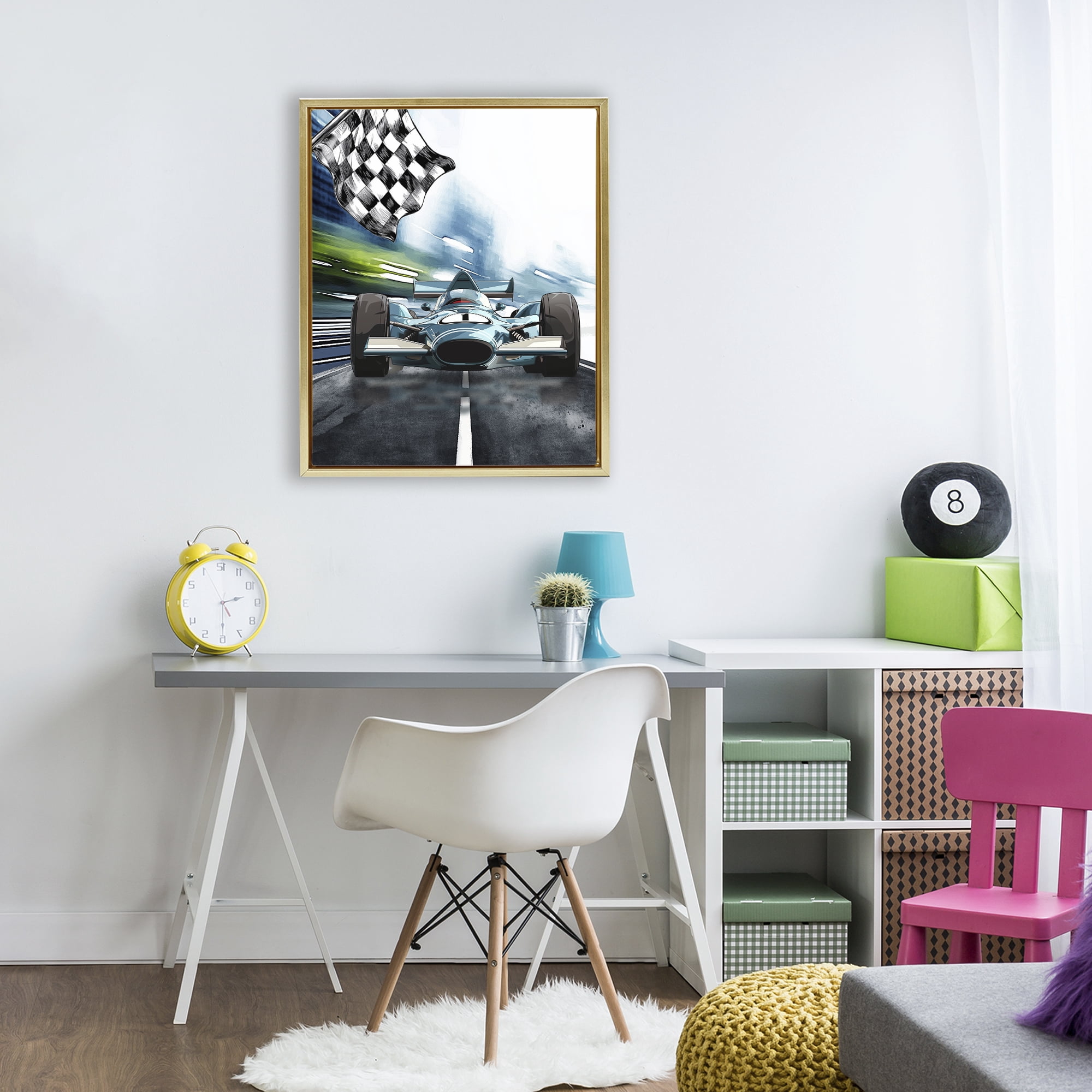 Stupell Industries Racecar Set Go Gold Framed Floater Canvas Wall Art, design by Christine Simpson Art