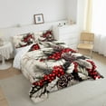thumbnail image 3 of jejeloiu Christmas Rustic Pine Cone Red Berry Full Comforter Set,Reversible Room Decor,3-Piece, 3 of 8