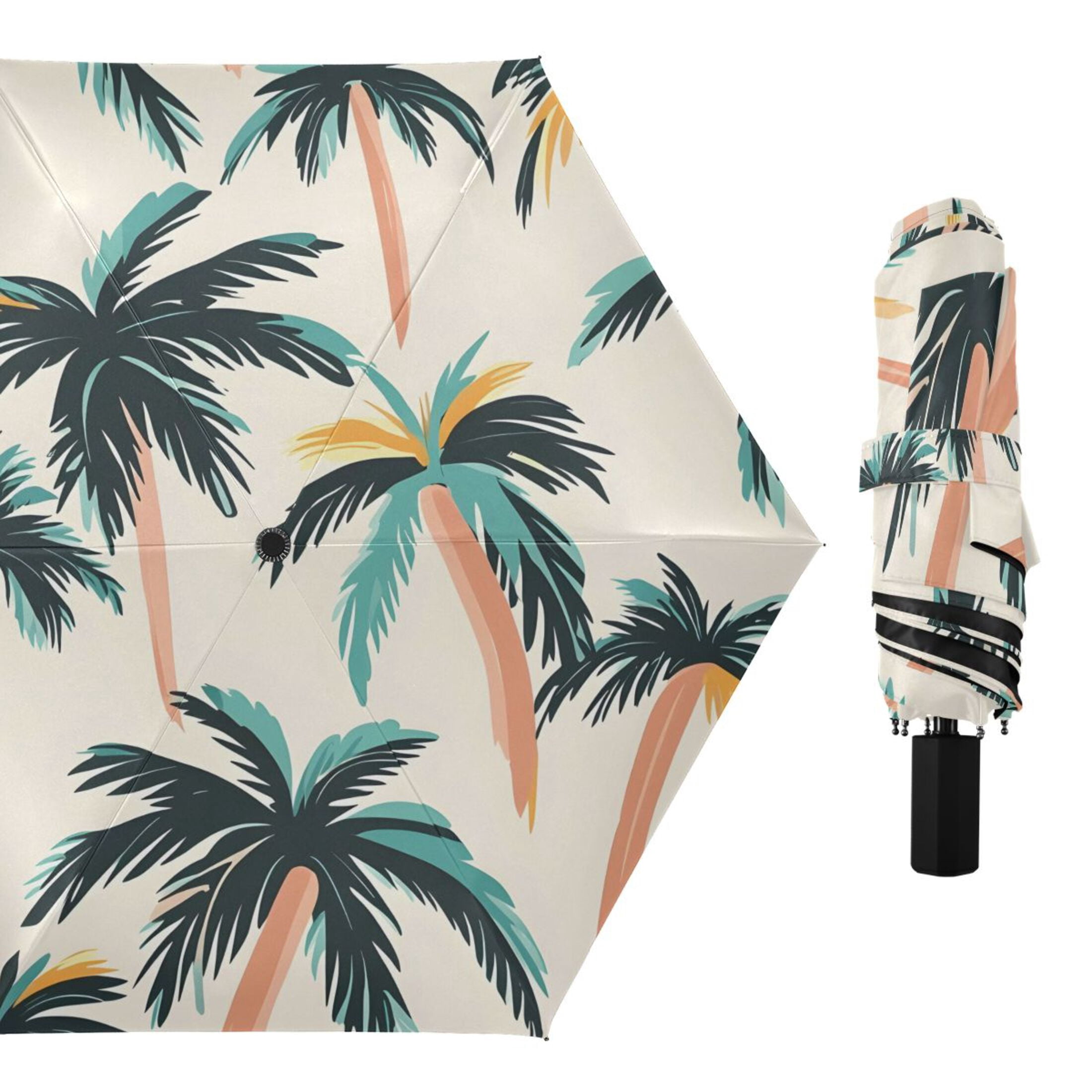 ALAZA Palm Tree-a1 UPF 50+ Compact Folding Umbrella for Rain Travel Umbrella Packable