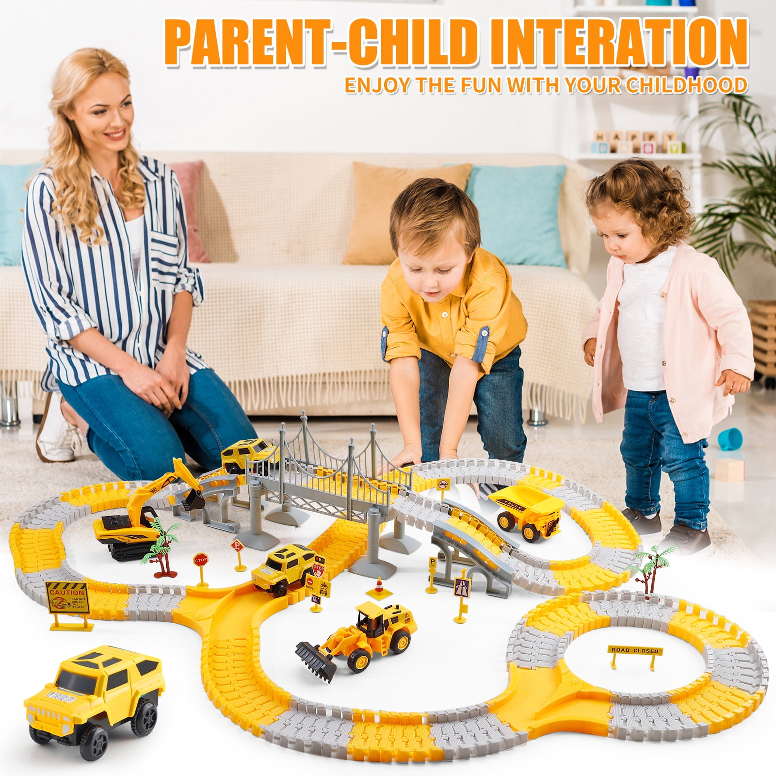 276pcs Construction Toys Race Tracks Toys for Boys 3-6 Years Kids Toys 5 PCS Construction Car and Flexible Track Playset