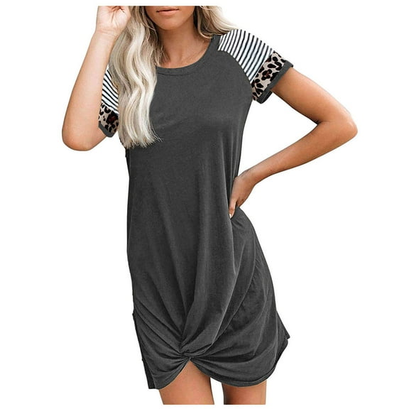 Lenago Women's Crewneck Short Sleeve Standard-Fit Midi T - Shirt Dress