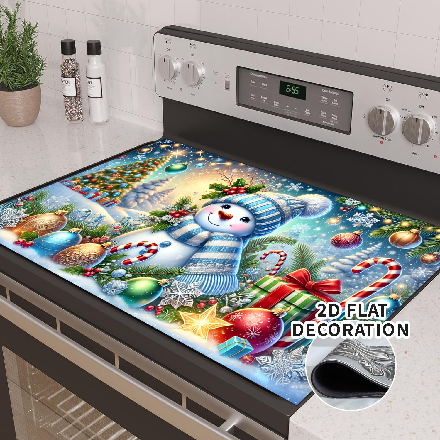 Christmas Stove Top Covers, Blue Snowman Stove Top Cover for Electric, Anti-Slip Waterproof Mat for Glass Stove Top Protector Heat Resistant Square Pad Multipurpose Foldable Cooktop Cover 28x20in 1pc
