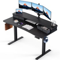 CHITOOMA Electric Standing Desk with Drawers, 55″ x 26″ Large Adjustable Height Computer Desk for Home Office, C-Clamp Compatible with 4 Presets, Black