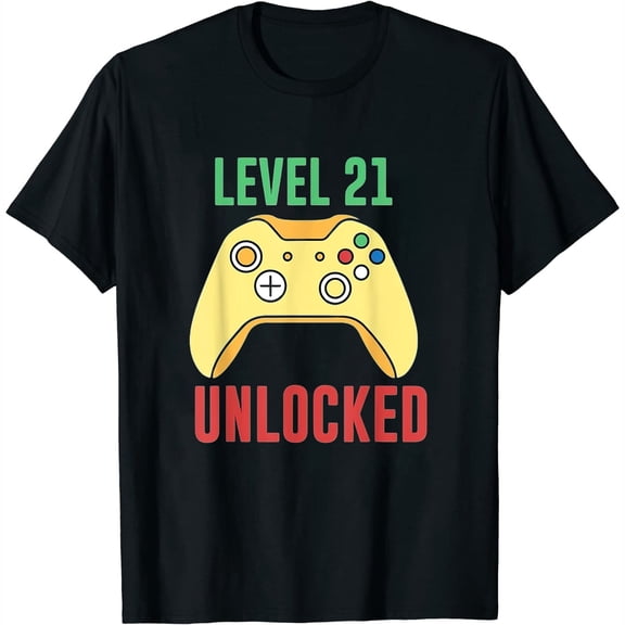 Gamer 21st Birthday Level Unlocked Funny Graphic Short Sleeve T-Shirt
