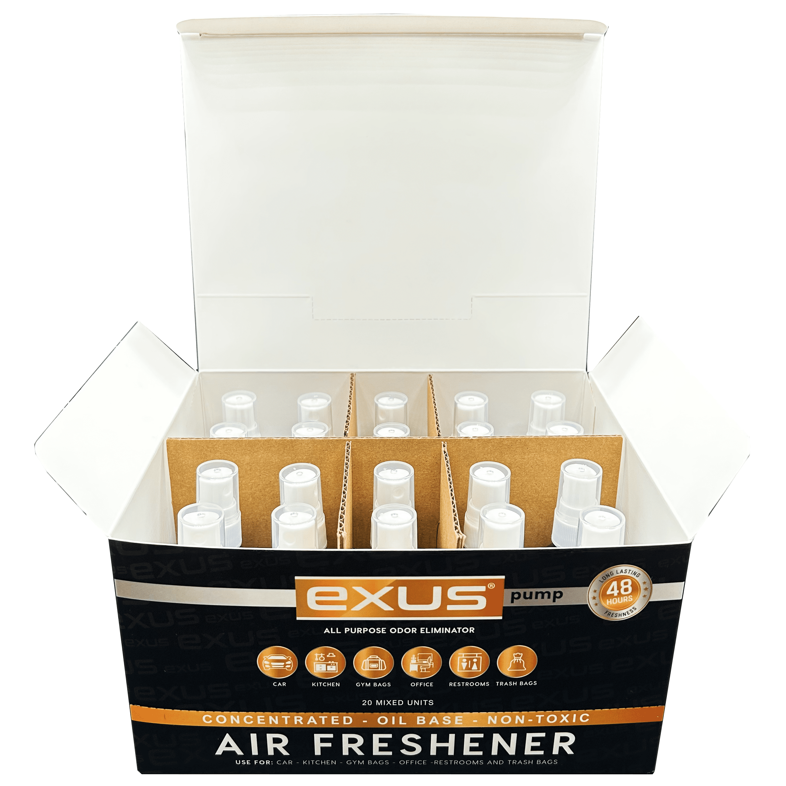 Exus Pump Concentrated Oil Based Spray Odor Eliminator & Air Freshener Display Mix (20 Count)