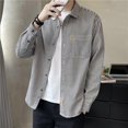 thumbnail image 3 of Camisa y blusa de manga larga para hombre a rayas con bolsillo, elegante blusa masculina de algodón con cuello, ropa de diseñador estilo coreano XXL Hipster, 3 of 5