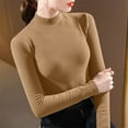 thumbnail image 2 of Rohuuque Women's Thermal Shirts Fashion Casual Comfortable Long Sleeve Half Mock Neck T-Shirt Pullover Warm Tops Khaki, 2 of 5