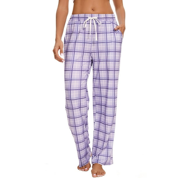 ShomPort Plaid Pajama Pants Casual Wide Leg Plaid Pants Comfy Lounge Sleep Pjs Pants with Drawstring and Pockets
