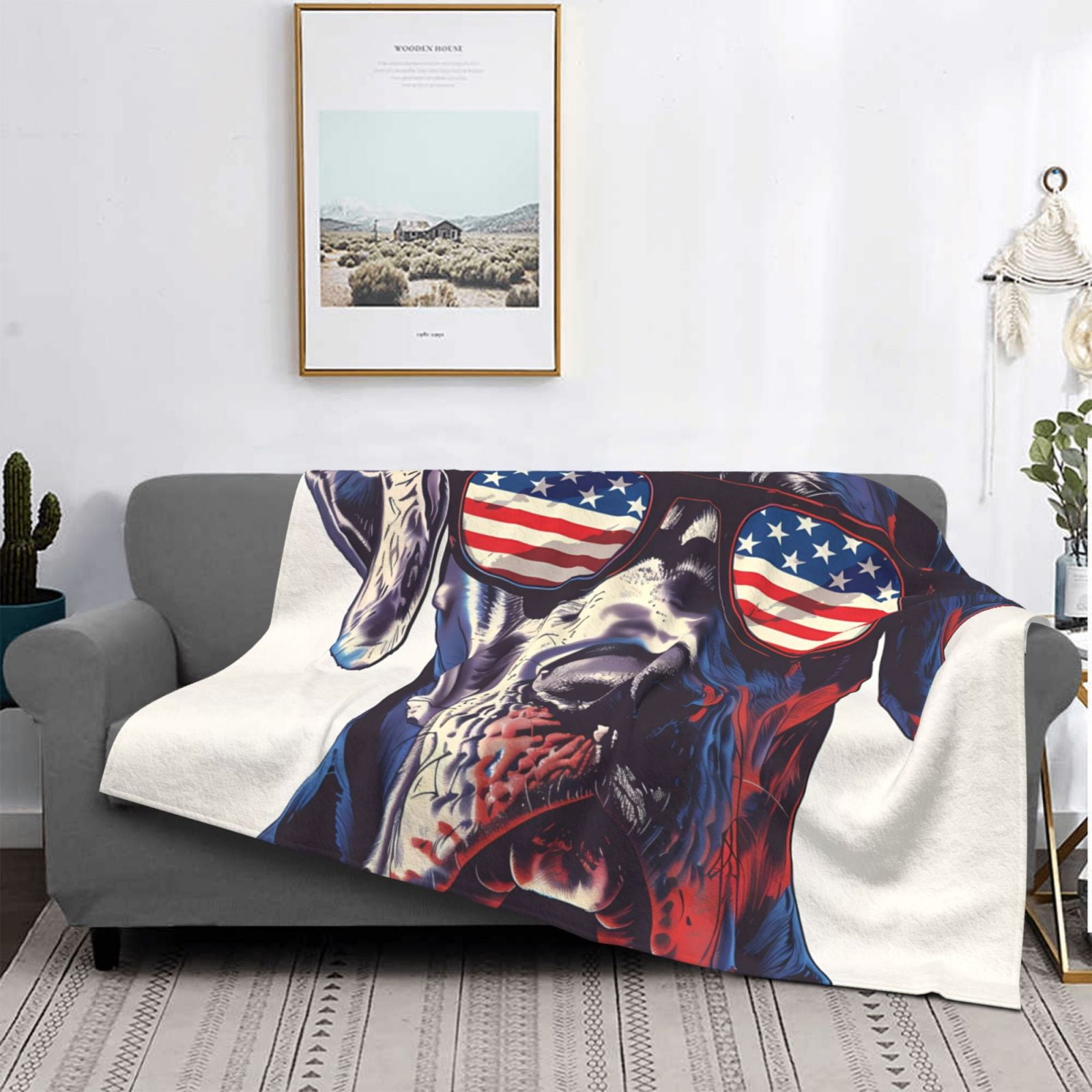 Throw Blanket for Couch - Patriotic Dog American Flag Soft Comfy Lightweight Cozy Warm Throw Blanket, Fuzzy Plush Flannel Blanket & Throws for Sofa and Bed All Season