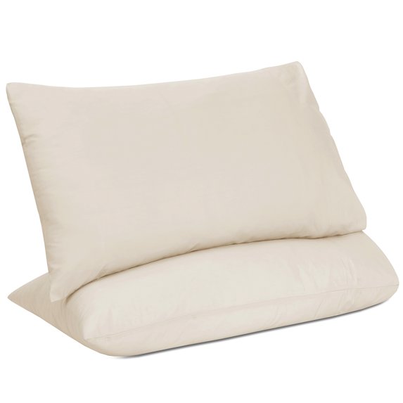 BLC 100% Organic Cotton Standard Size Pillowcases Set of 2 400 Thread Count 20 x 30 Percale Weave Fabric Fade & Wrinkle Resistant Envelope Closure Pillow Covers (Beige)