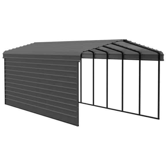 Arrow 12 x 29 x 9 ft Charcoal Carport With 1 Side Wall Kit