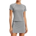 thumbnail image 2 of Sentmoon Ensembles pour Femmes Jupes Courtes pour Femmes Taille Haute Jupes Midi pour Femmes Ravissant Couleur Unie Manches Courtes Col Ras du Cou Coupe Régulière Jupes Mini pour le Travail et le Bureau P-2TG, 2 of 7