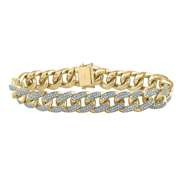10kt Yellow Gold Mens Round Diamond Cuban Link Bracelet 7.00 Cttw